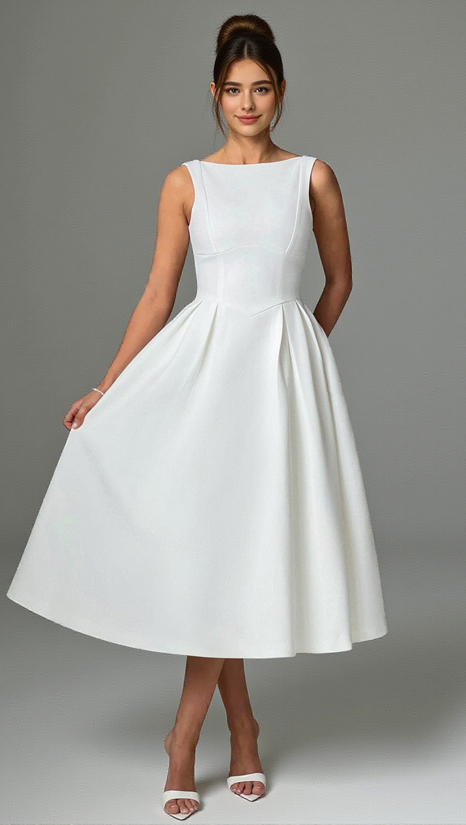 CLARABELLA SLEEVELESS MIDI DRESS IN WHITE