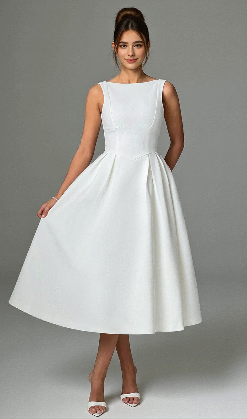 Clarabella sleeveless Midi Dress in white