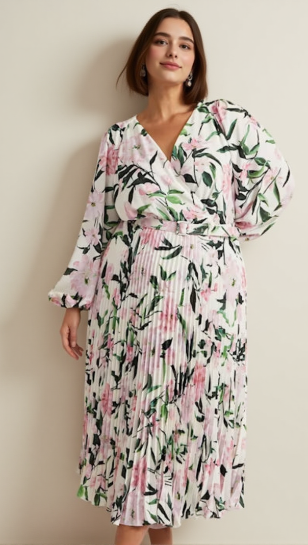 AIIZIE MULTI-COLOURED PENNY FLORAL PLEAT MIDI DRESS - product image