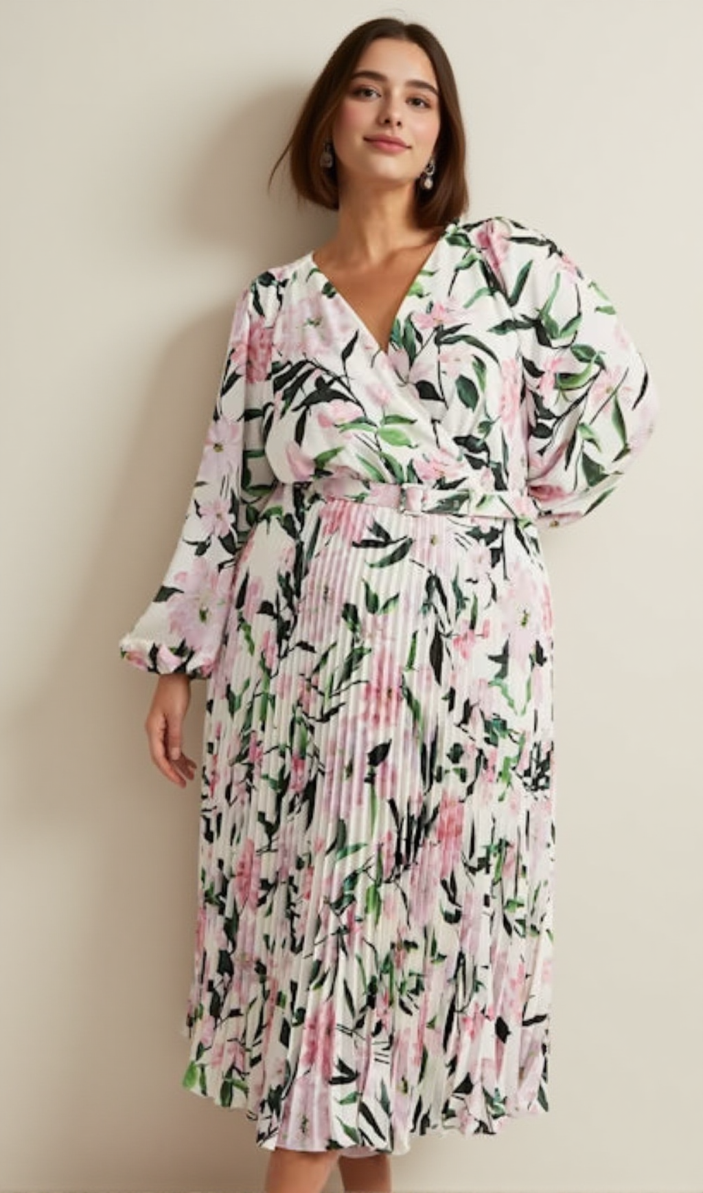 MULTI-COLOURED PENNY FLORAL PLEAT MIDI DRESS