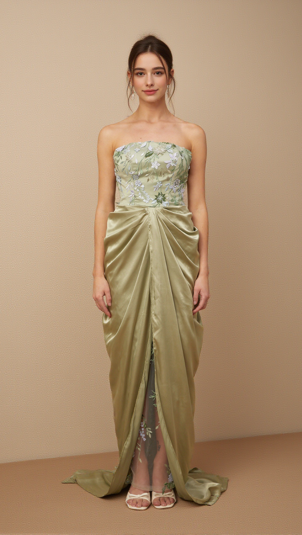 AIIZIE FLAVIA FLORAL-EMBROIDERED PANELLED MAXI DRESS - product image