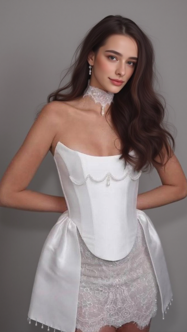 AIIZIE VICKY PEARL LACE EMBELLISHED BANDAGE MINI DRESS IN WHITE - product image
