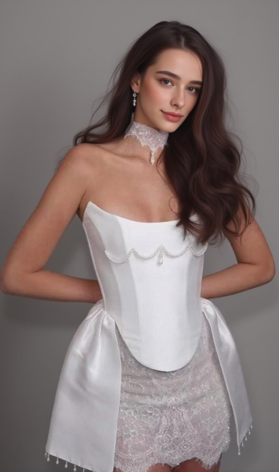 vicky pearl lace embellished bandage mini dress in white