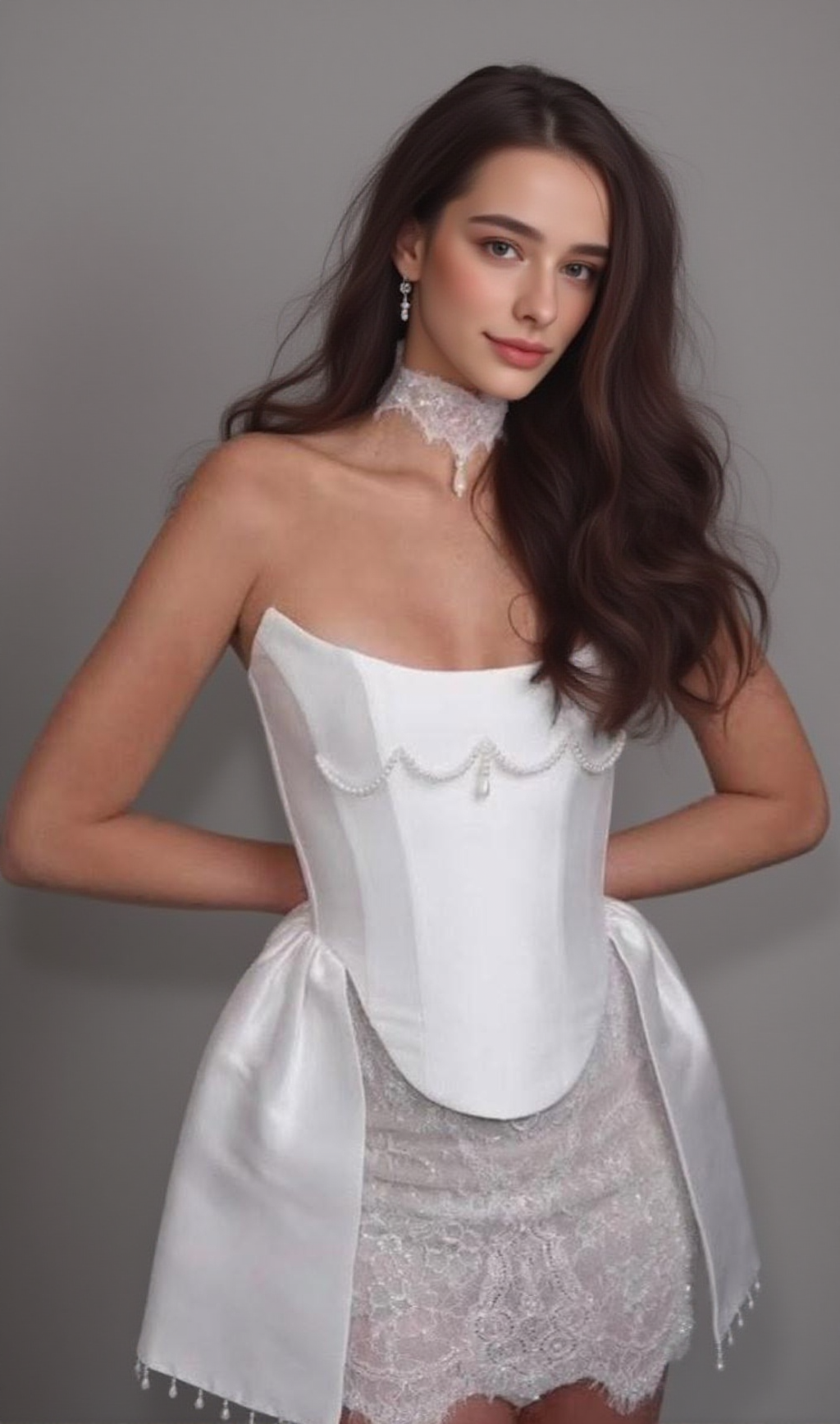 VICKY PEARL LACE EMBELLISHED BANDAGE MINI DRESS IN WHITE