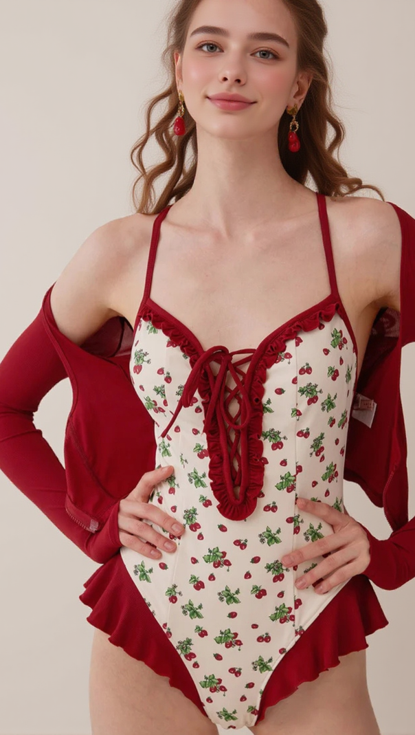 AIIZIE DANDY STRAWBERRIES PRINTED ONE-PIECE SWIMSUIT - product image