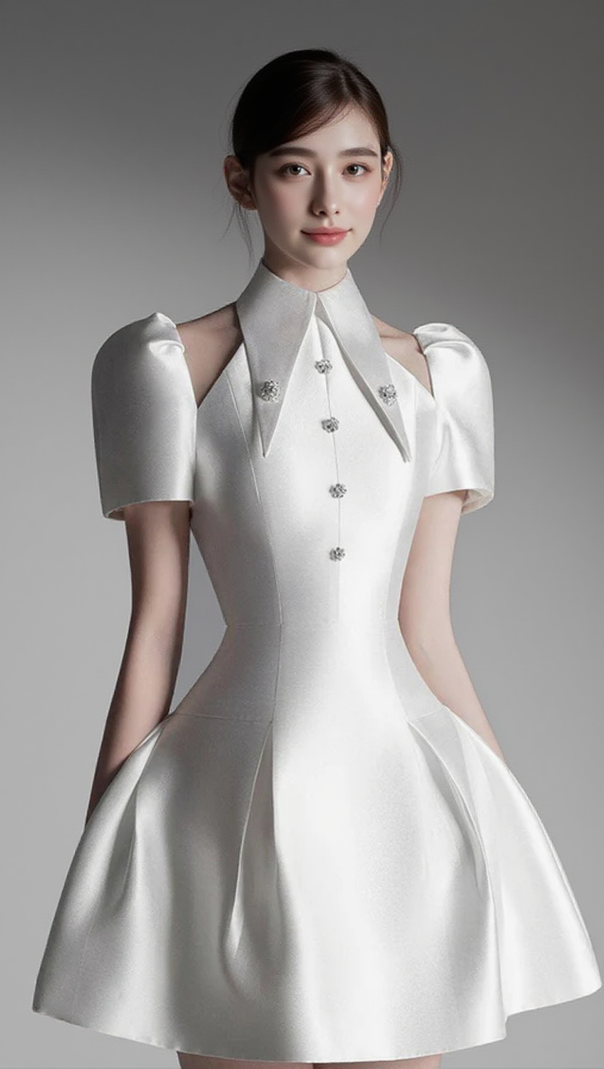 AIIZIE PUFF SLEEVE CUT OUT A-LINE MINI DRESS IN APRICOT - product image