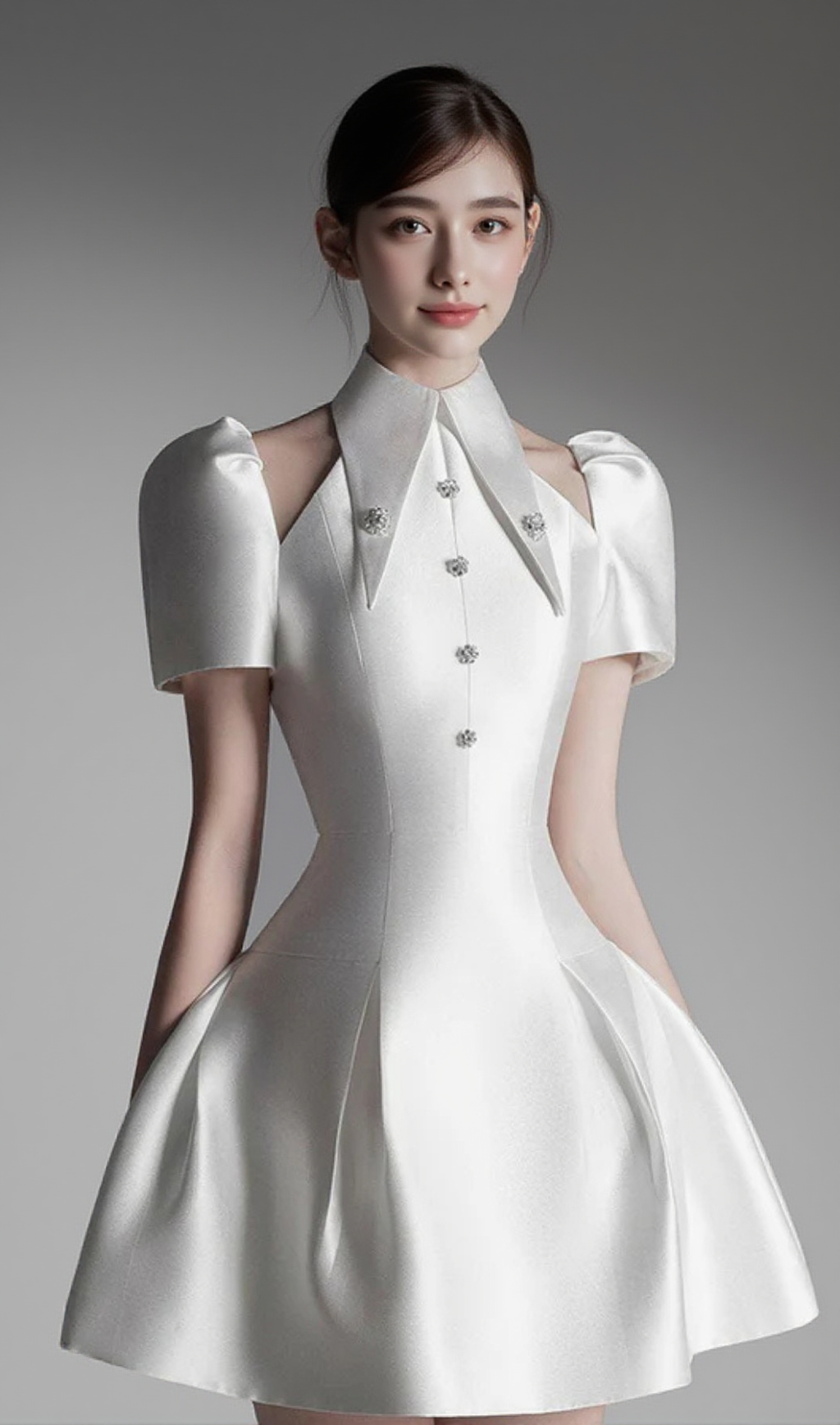 PUFF SLEEVE CUT OUT A-LINE MINI DRESS IN APRICOT