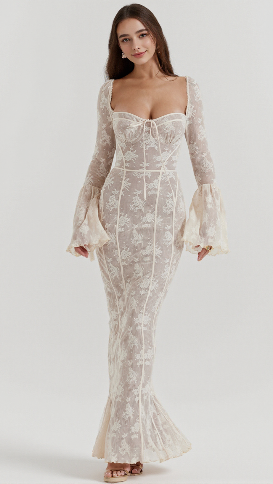 BELL SLEEVE LACE MIDI DRESS