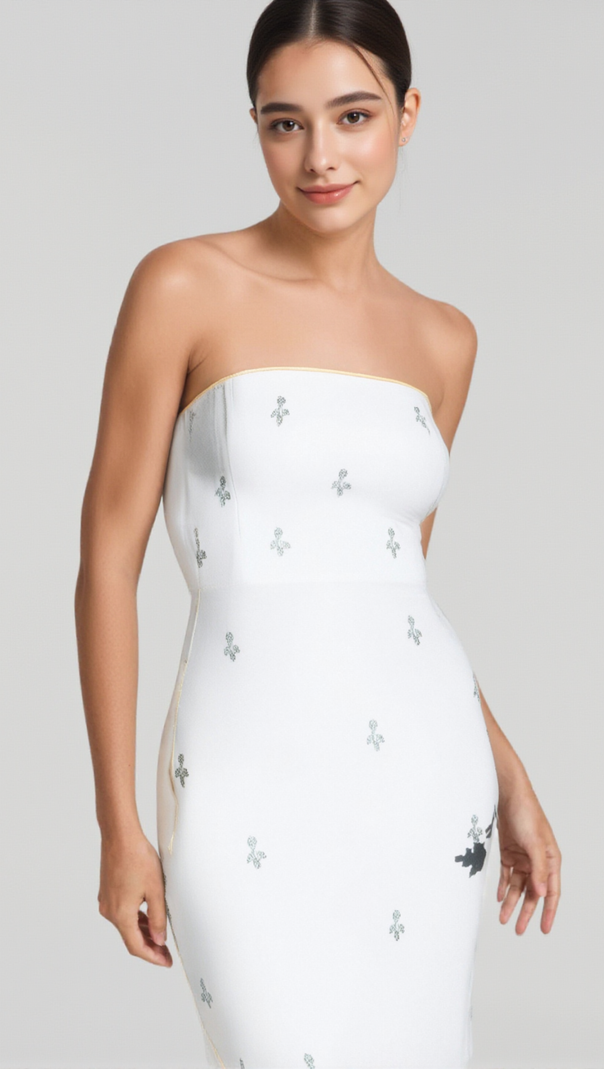 AIIZIE LINDA STRAPLESS CRYSTAL EMBELLISHED WHITE BANDAGE DRESS - product image
