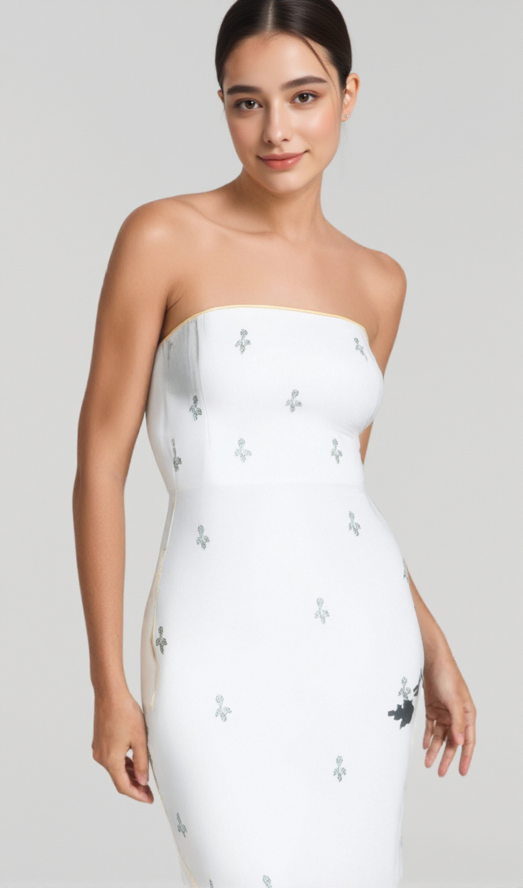 LINDA STRAPLESS CRYSTAL EMBELLISHED WHITE BANDAGE DRESS