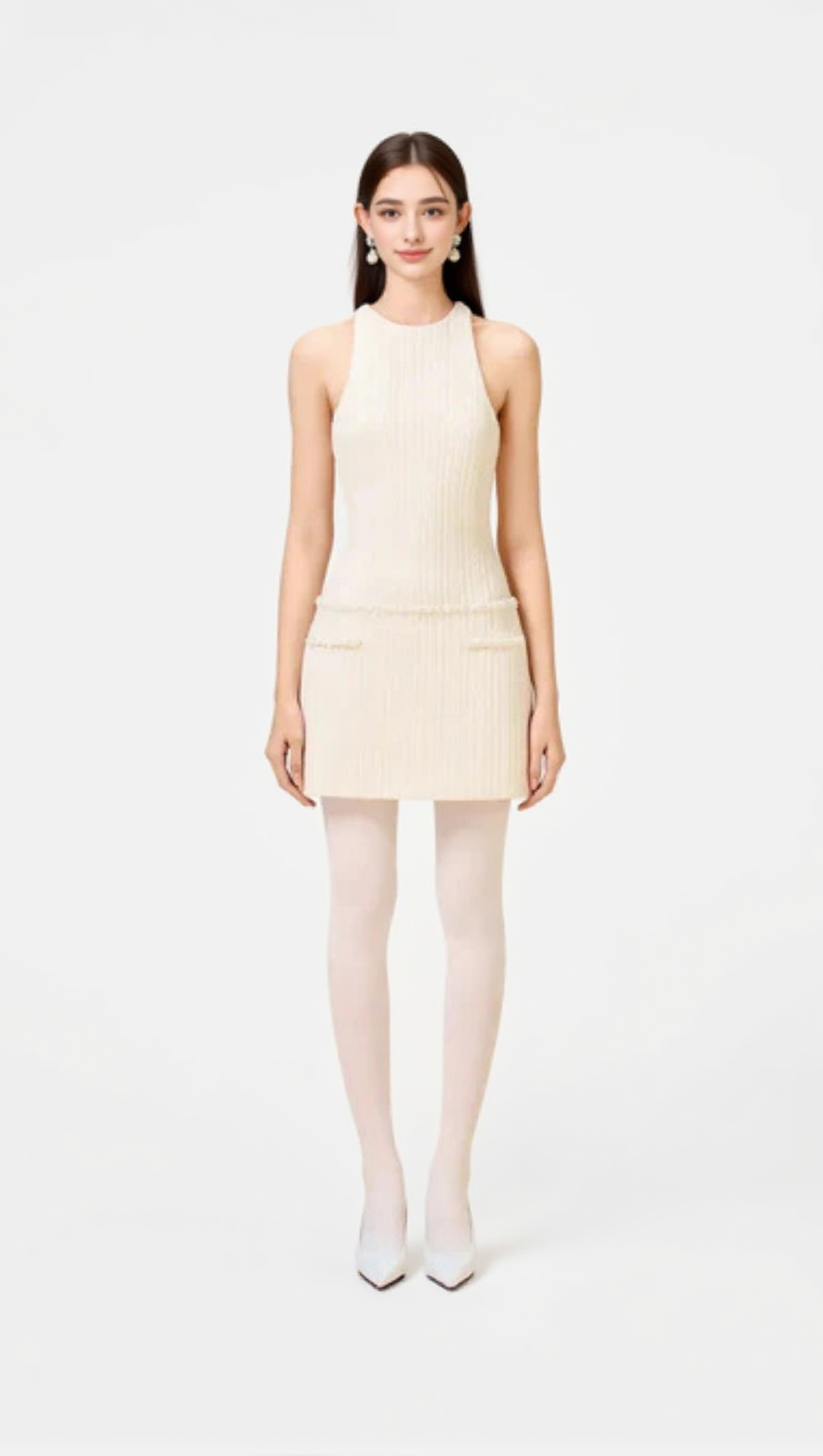 ABENE MINI ABITO IN MAGLIA SENZA MANICHE CON PERLINE