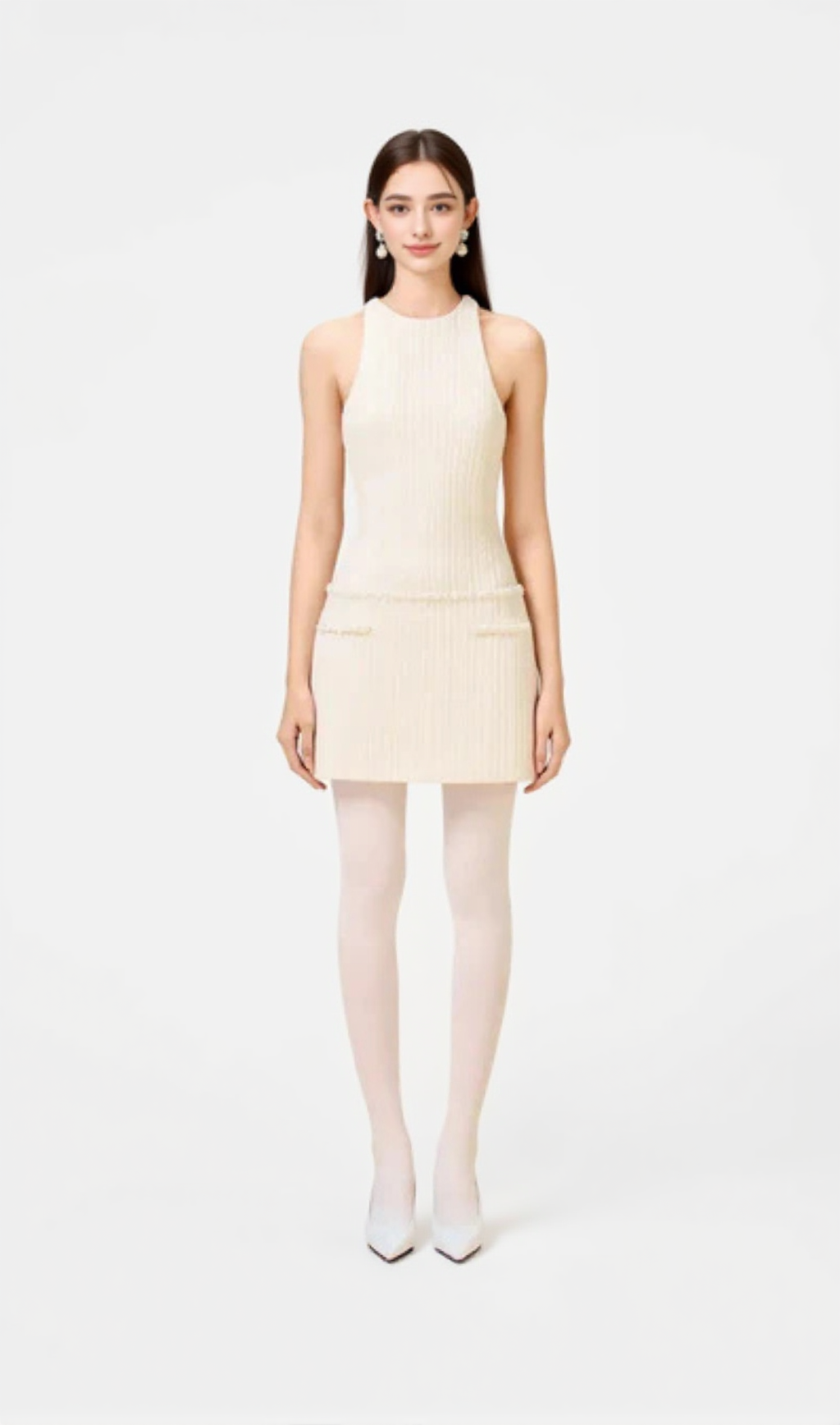 Abene – Ärmelloses, perlenverziertes Strick-Minikleid