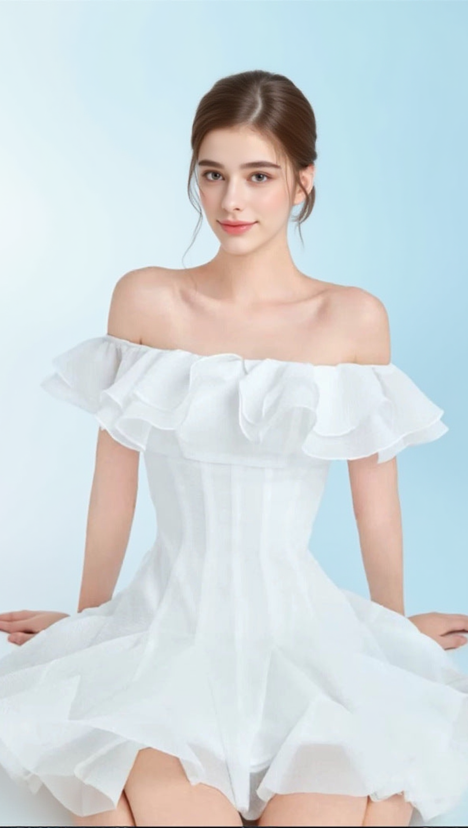 STEPHANIE OFF-SHOULDER RUFFLE TRIM MINI DRESS IN WHITE