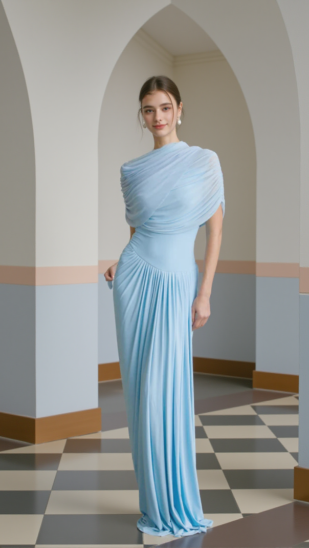 AIIZIE AAKIFA ASYMMETRIC DRAPED MAXI DRESS IN BABY BLUE - product image