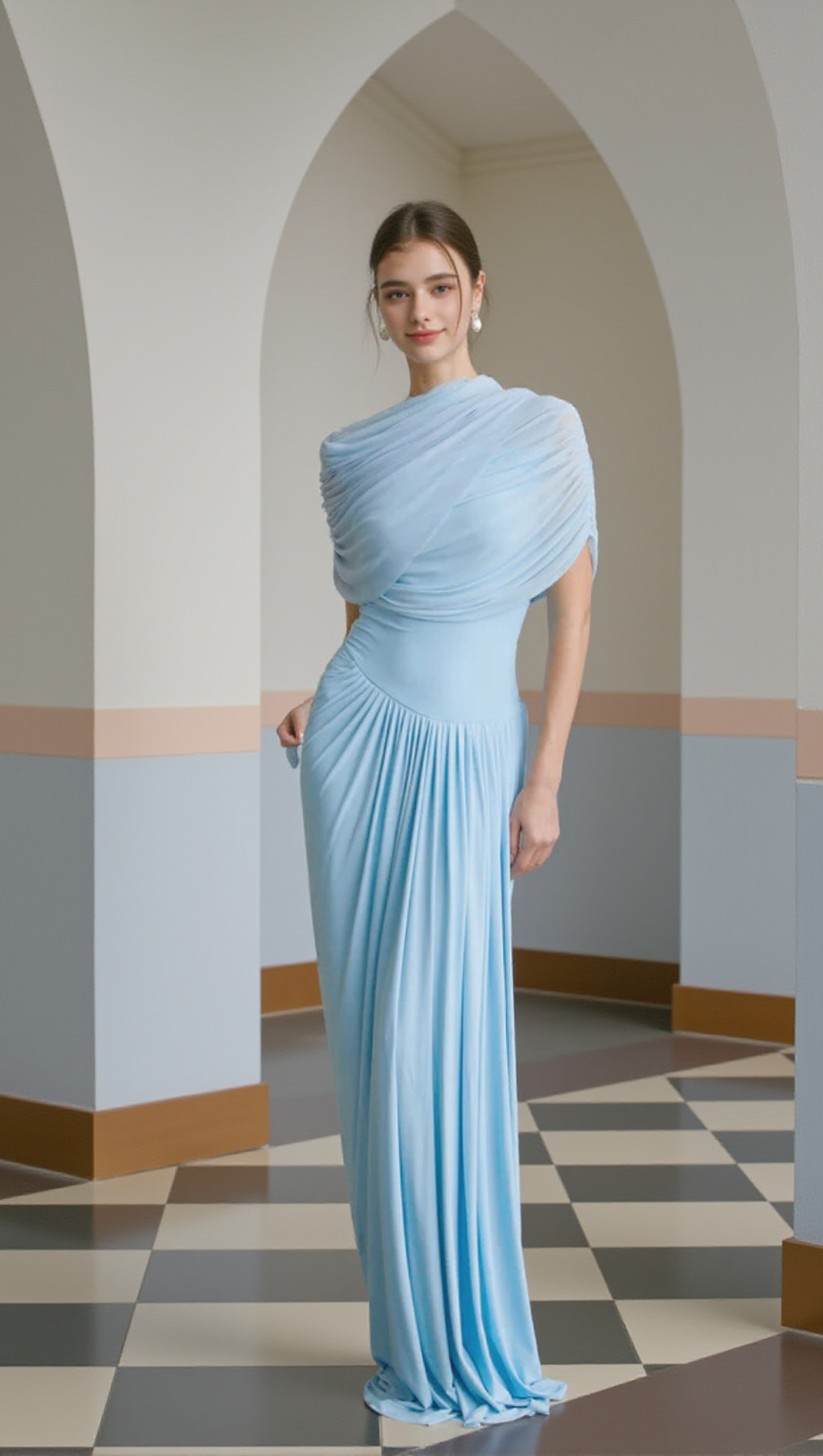 AAKIFA ASYMMETRIC DRAPED MAXI DRESS IN BABY BLUE