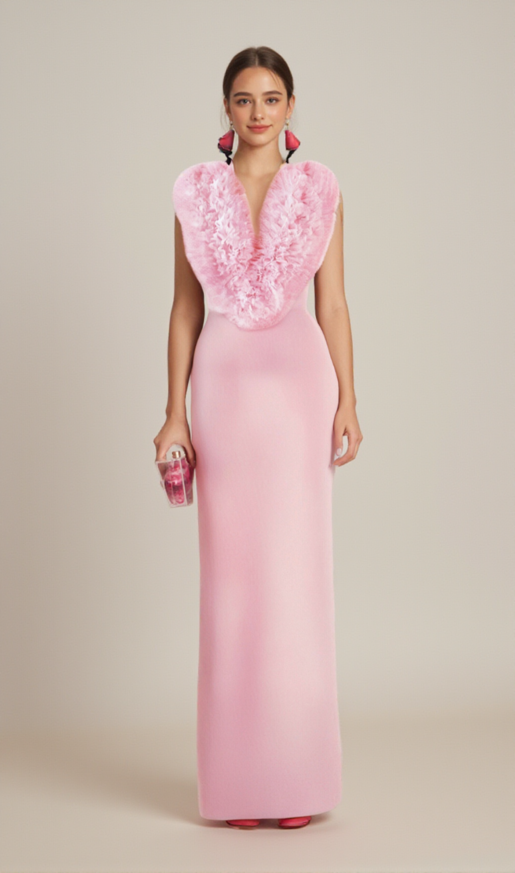 PINK SLEEVELESS FAUX FUR MIDI DRESS