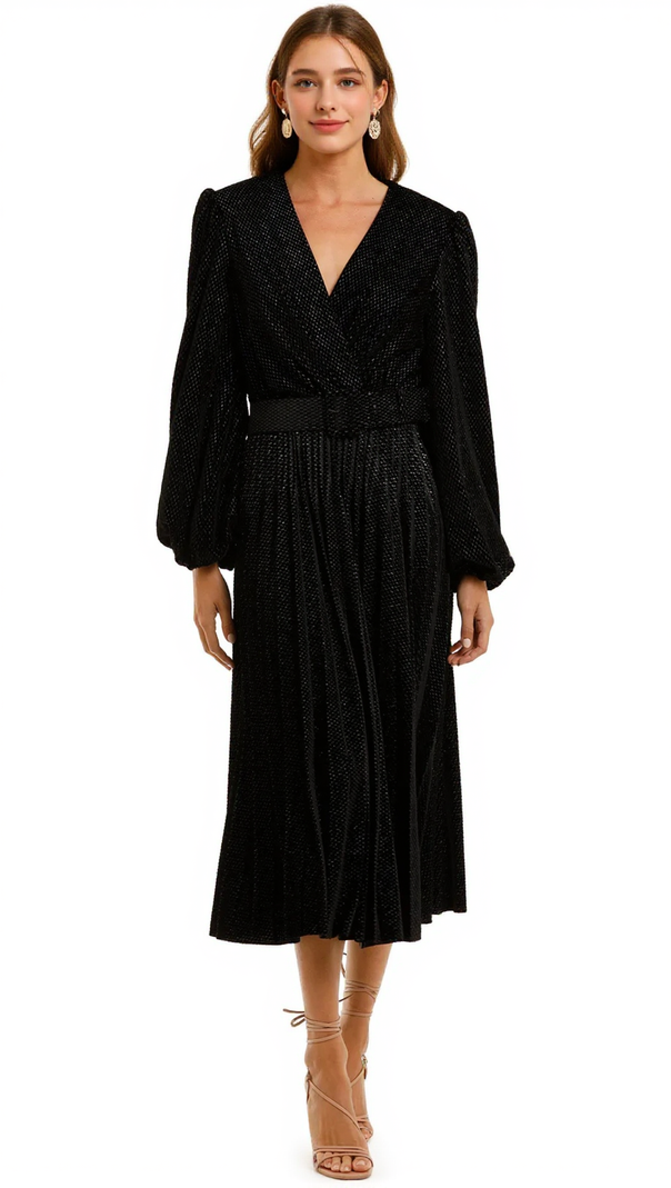 AIIZIE LUMIA KNITTED MIDI DRESS IN BLACK METALLIC - product image