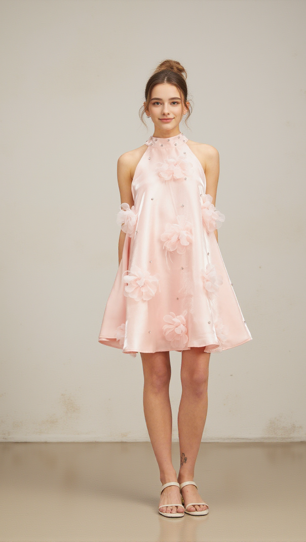 AIIZIE QUELLA PINK FLOWER SLEEVELESS A-LINE MINI DRESS - product image