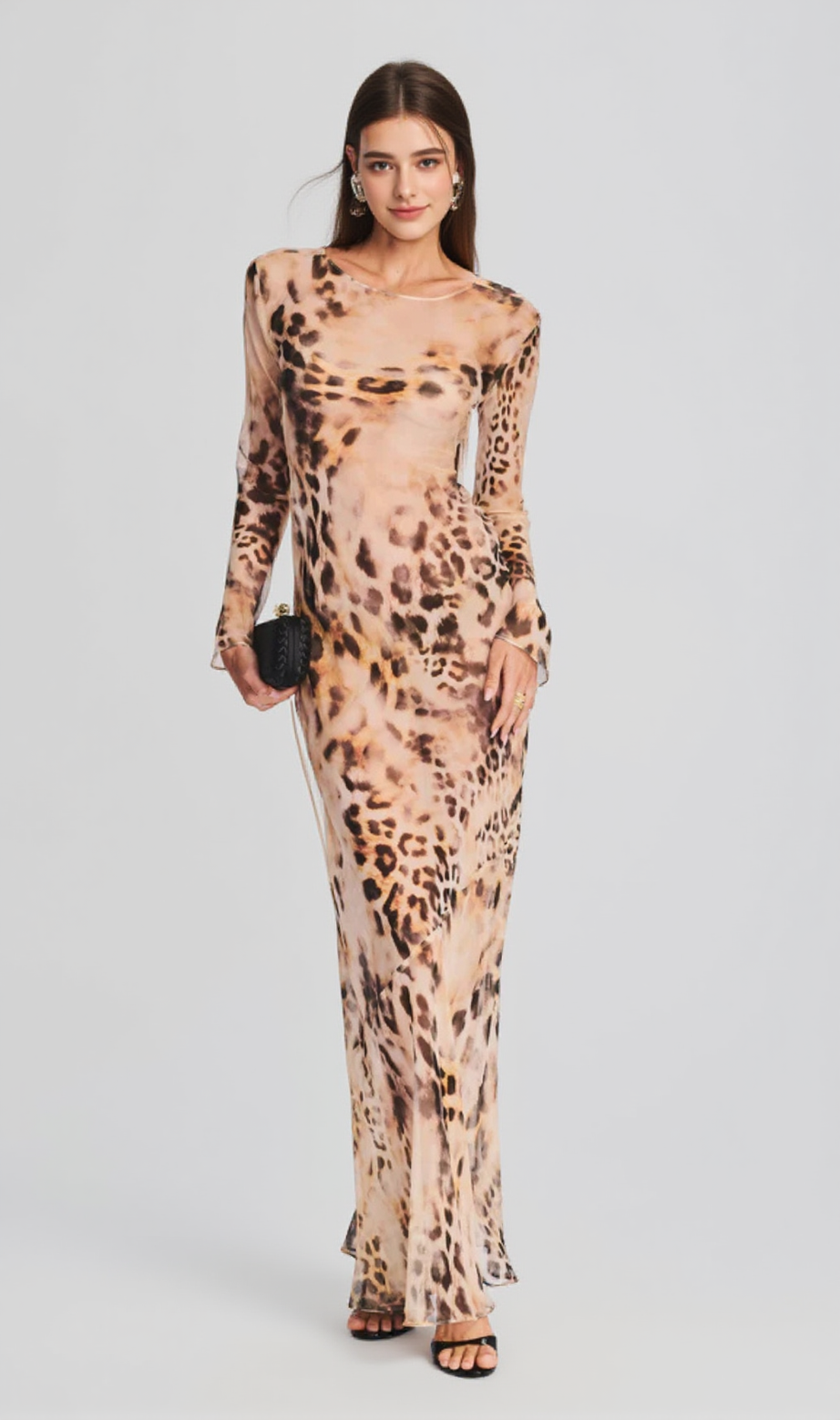 winni – Rückenfreies Maxikleid aus Seide mit Leopardenmuster