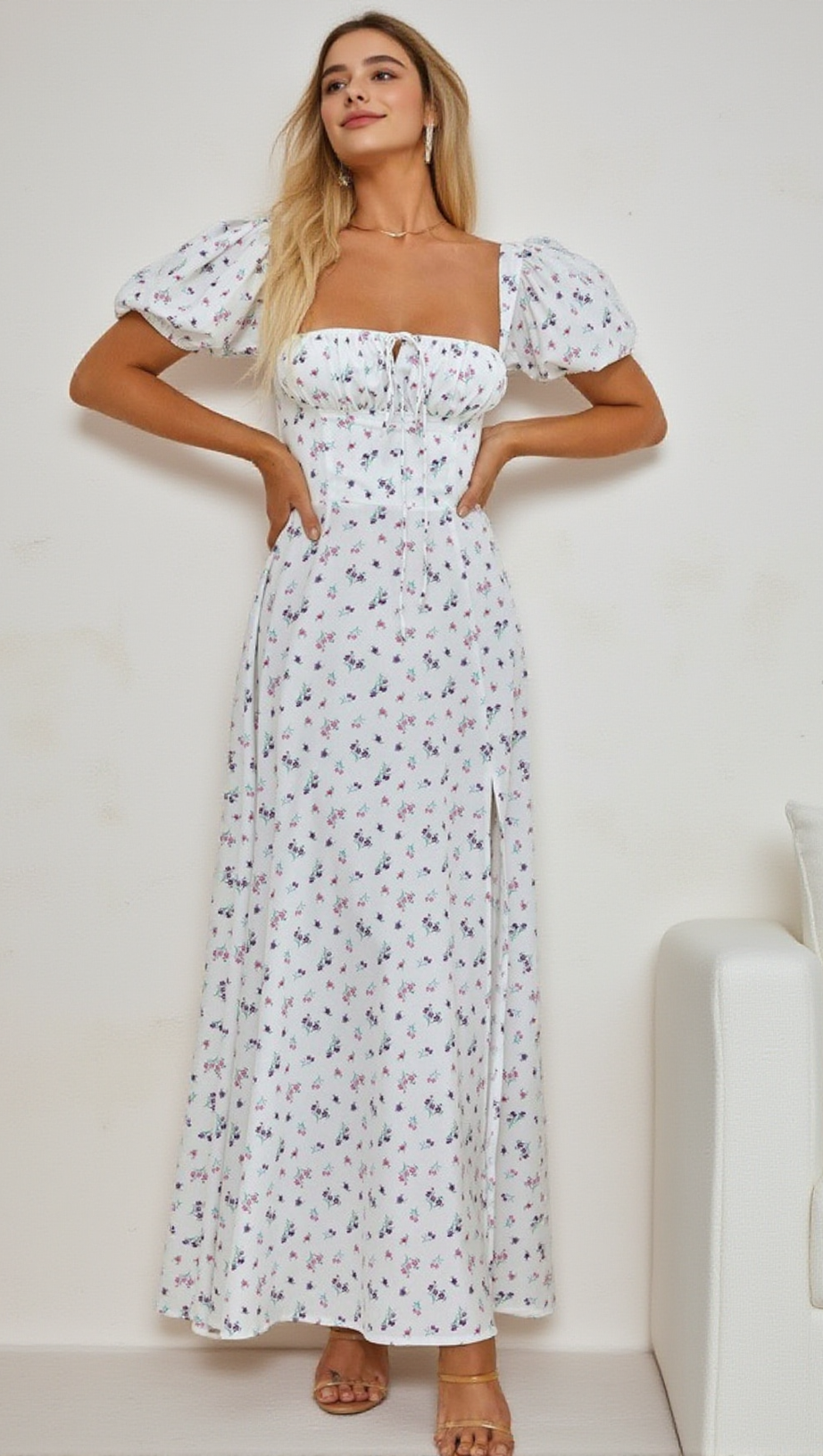 FLORAL PUFF SLEEVE MIDI DRESS
