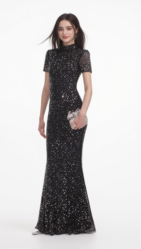 ABITO LUNGO NERO CON CRISTALLI TIFFANY
