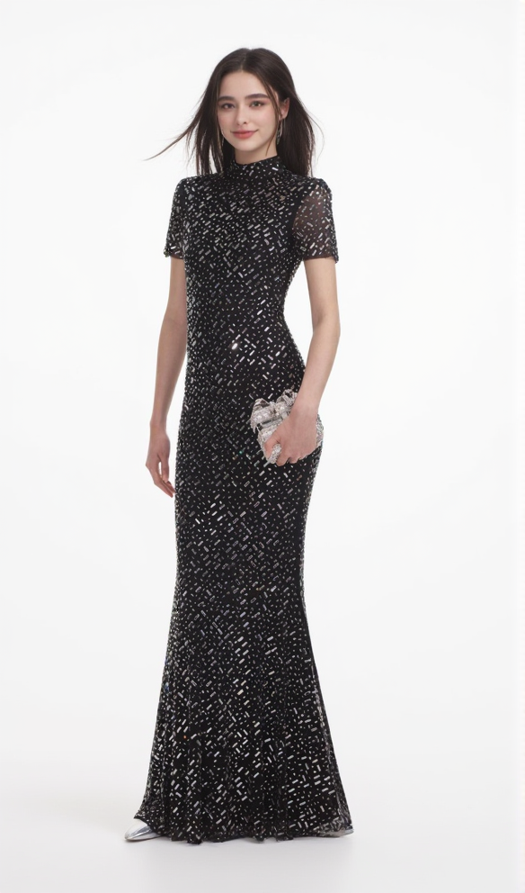 AIIZIE TIFFANY CRYSTAL EMBELLISHED MAXI DRESS IN BLACK - product image
