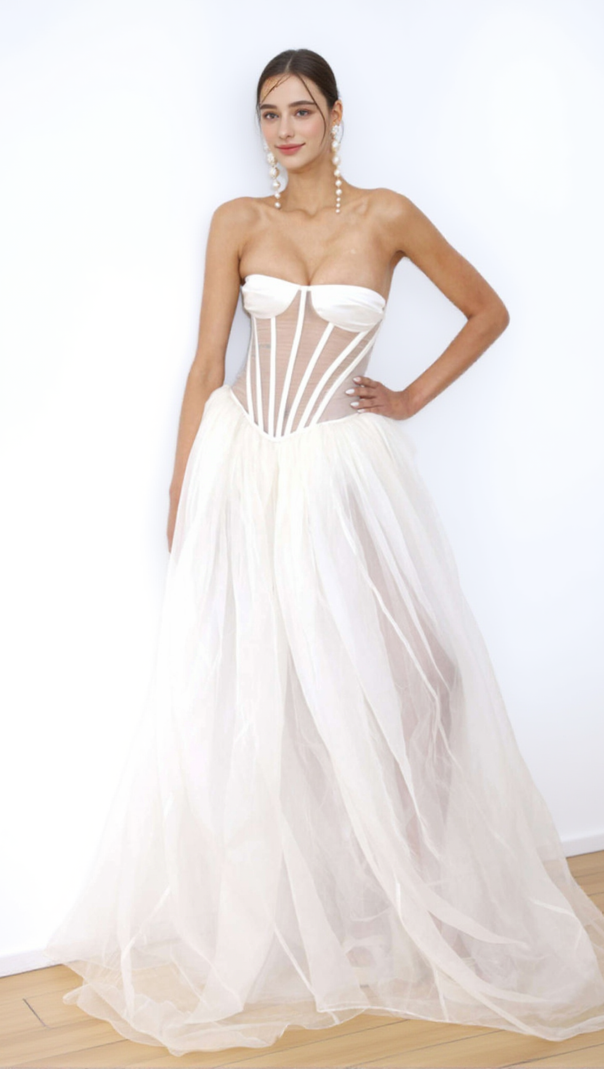 AIIZIE ODILE STRAPLESS GOWN IN WHITE - product image