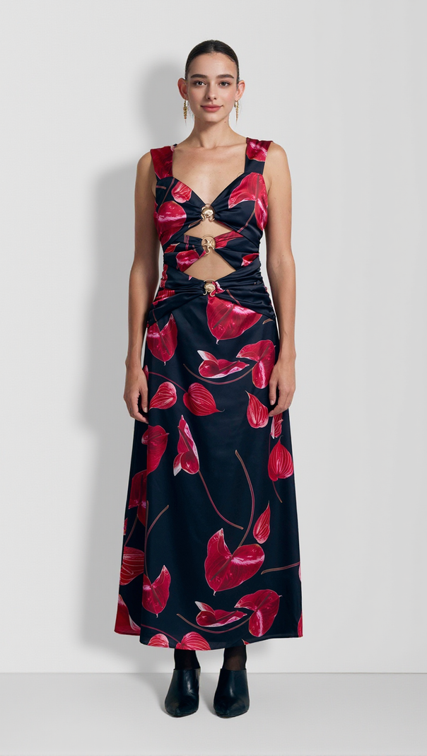 AIIZIE CUT OUT MIDI DRESS - NOIR ANTHURIUM - product image
