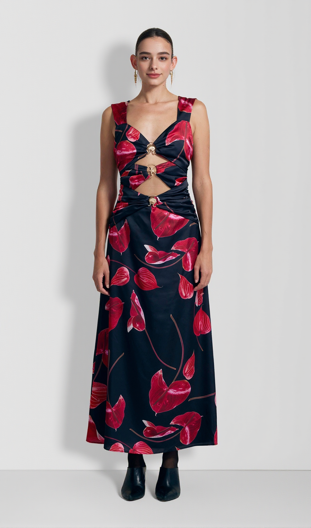 CUT OUT MIDI DRESS - NOIR ANTHURIUM