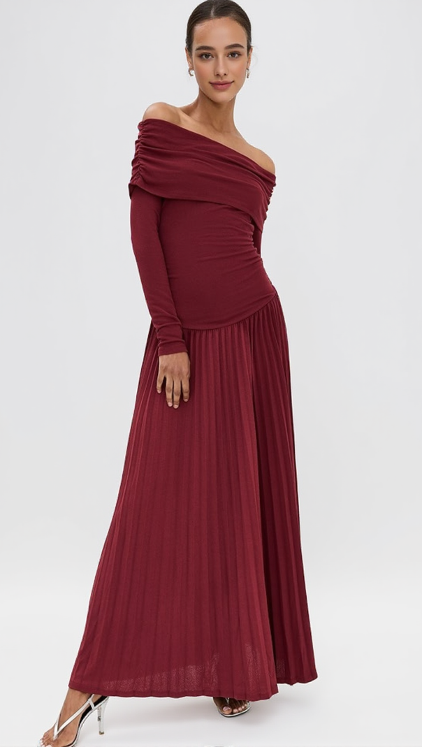 AIIZIE SARA BODYCON STRAPLESS LONG SLEEVE MAXI DRESS IN BURGUNDY - product image