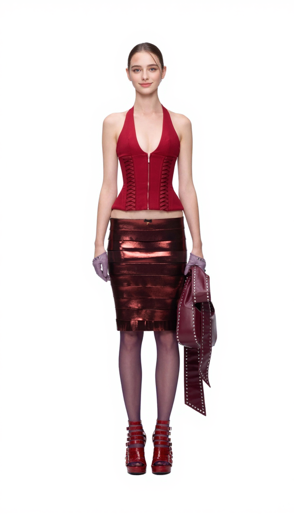AIIZIE CELLEEN HALTER LACE UP CORSET TOP - product image