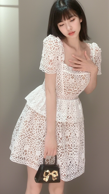 GUIPURE LACE LAYERED MINI DRESS
