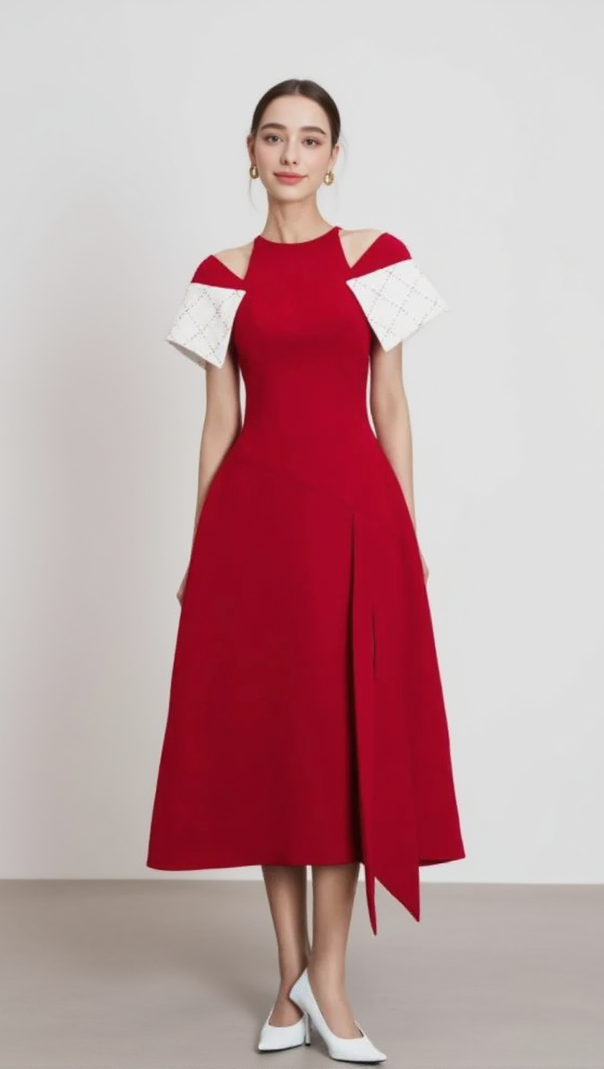 AIIZIE TIFFANY TWO-TONE SLIT MIDI DRESS - product image