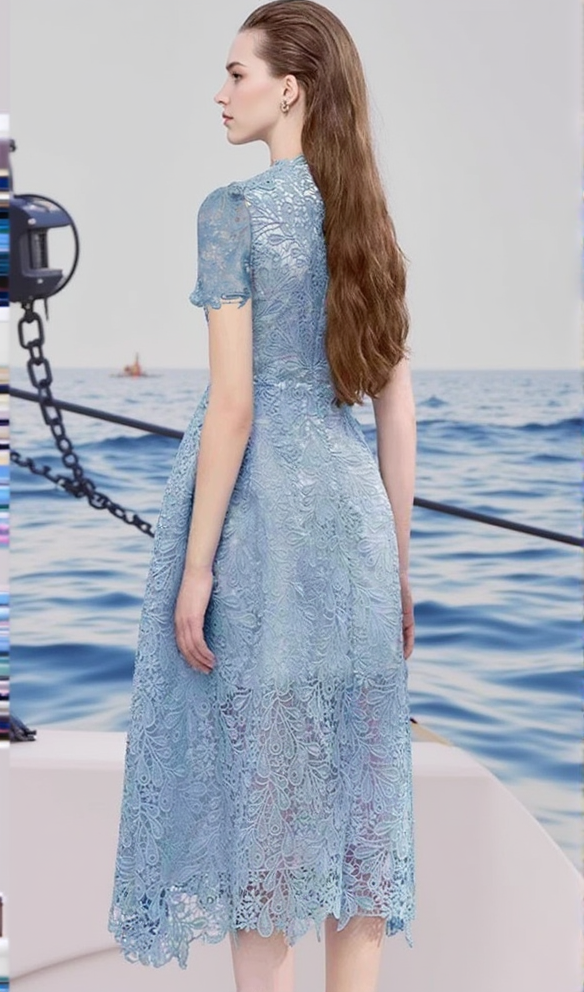 AIIZIE ARAFA BLUE EMBROIDERY MIDI DRESS - product image