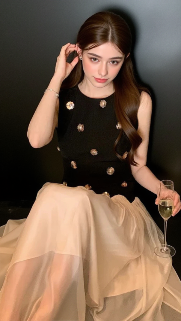 AIIZIE STEREOSCOPIC FLOWER SLEEVELESS MESH MIDI DRESS - product image