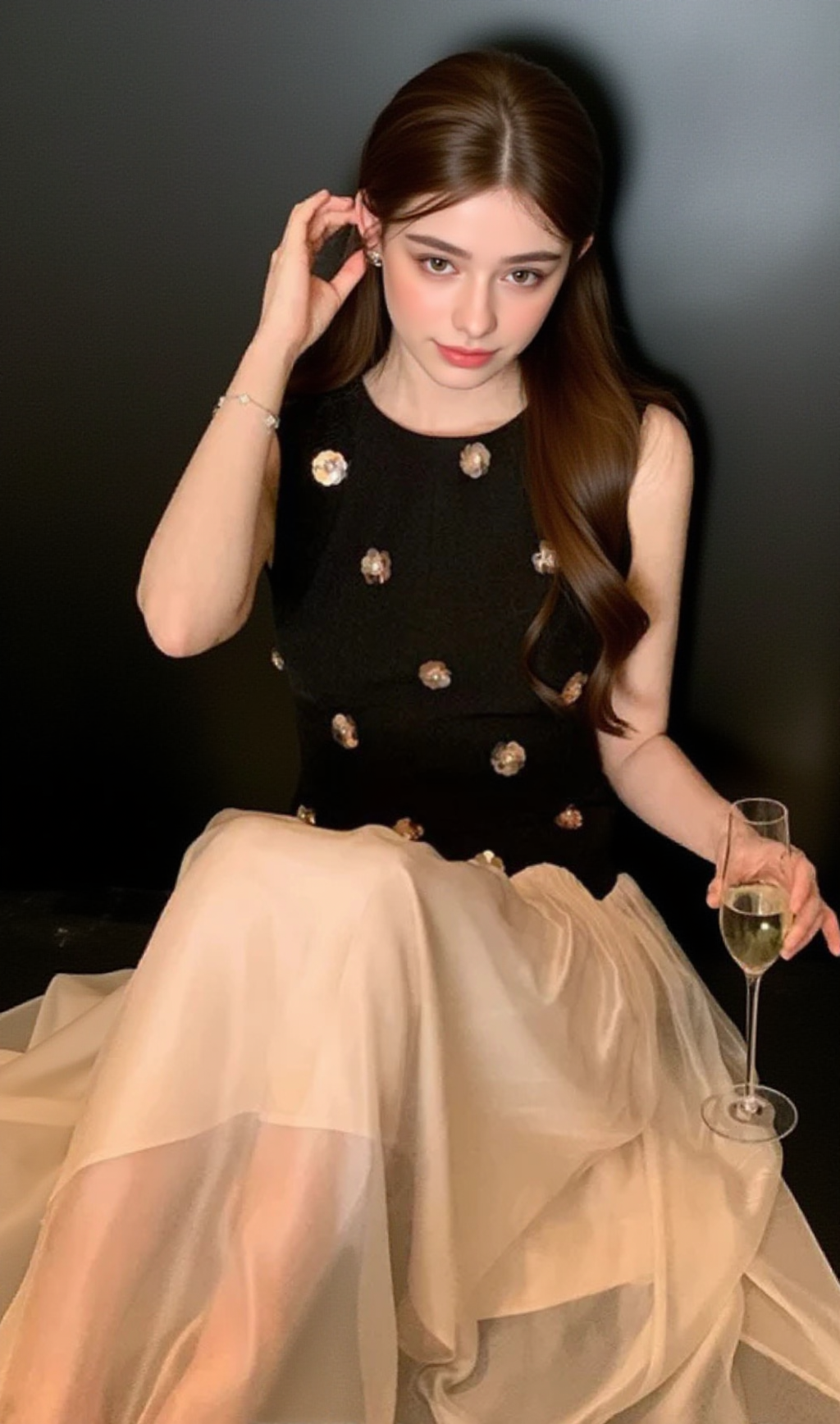 STEREOSCOPIC FLOWER SLEEVELESS MESH MIDI DRESS