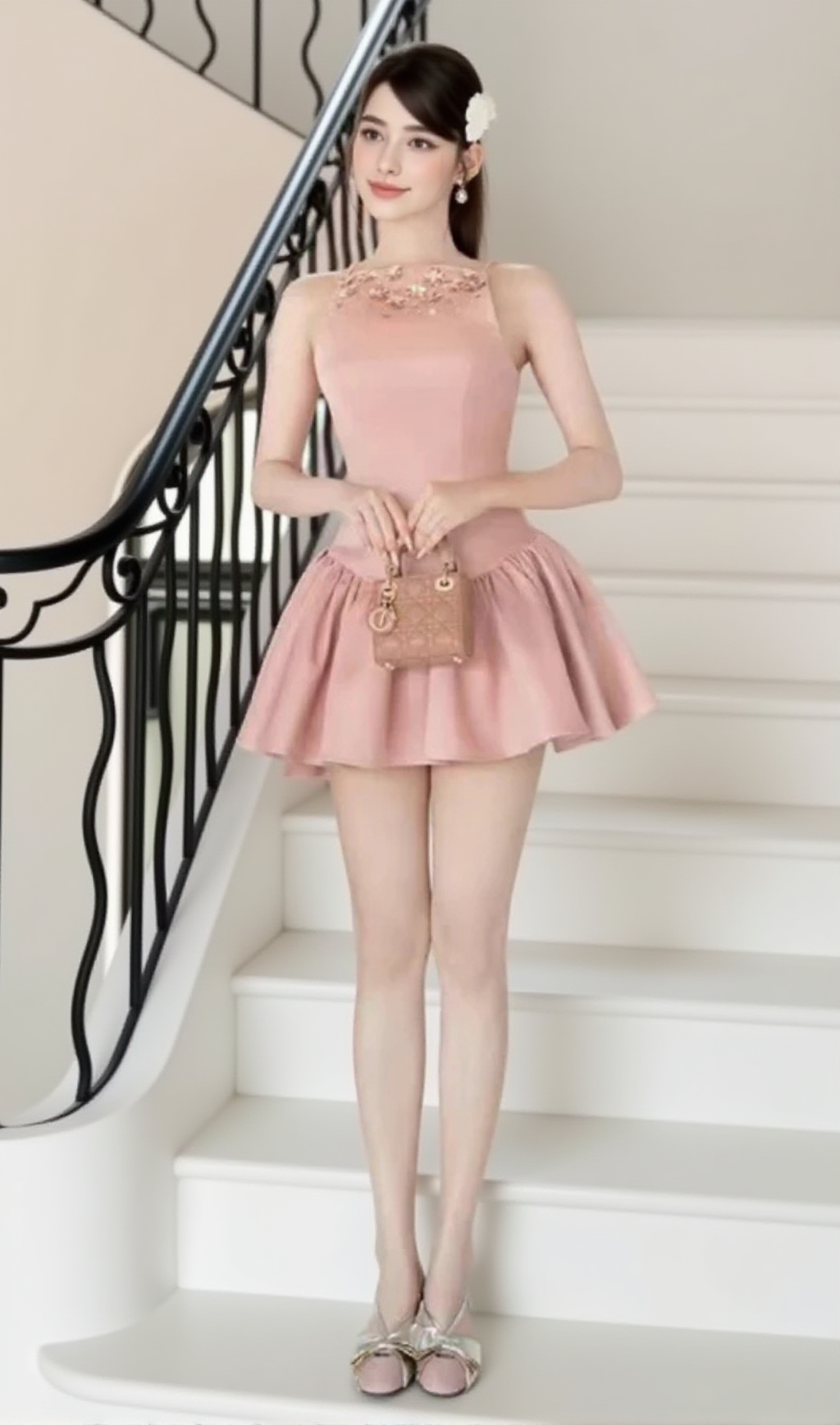 CRYSTAL EMBELLISHED VEST MINI DRESS IN PINK