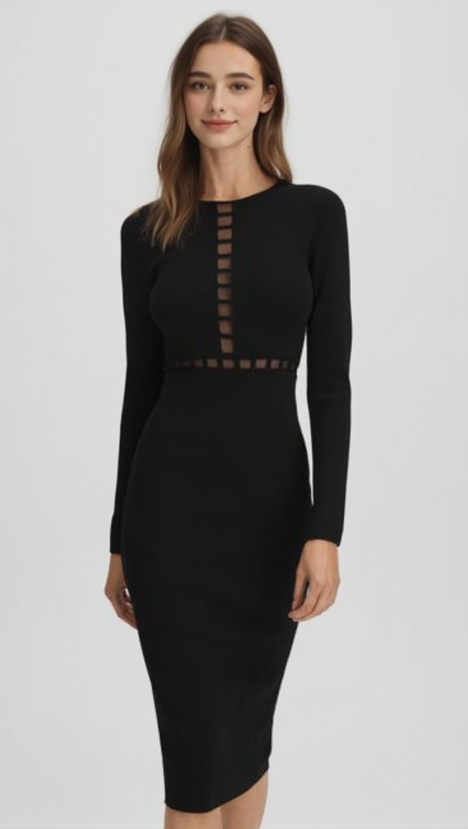 MESH DETAIL MIDI DRESS IN BLACK