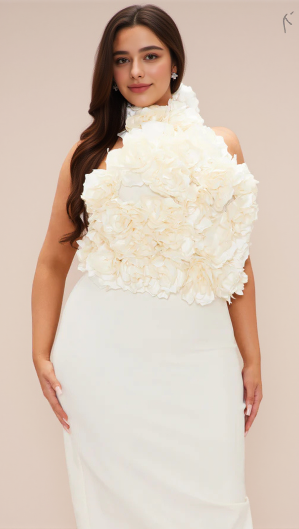 AIIZIE FLOWER BANDAGE MIDI DRESS IN WHITE - product image