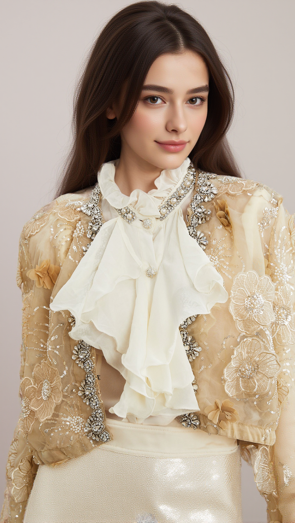 AIIZIE LIANE SEMI-SHEER FLOWER BEADED ORGANZA LIGHT LUXURY JACKET - product image
