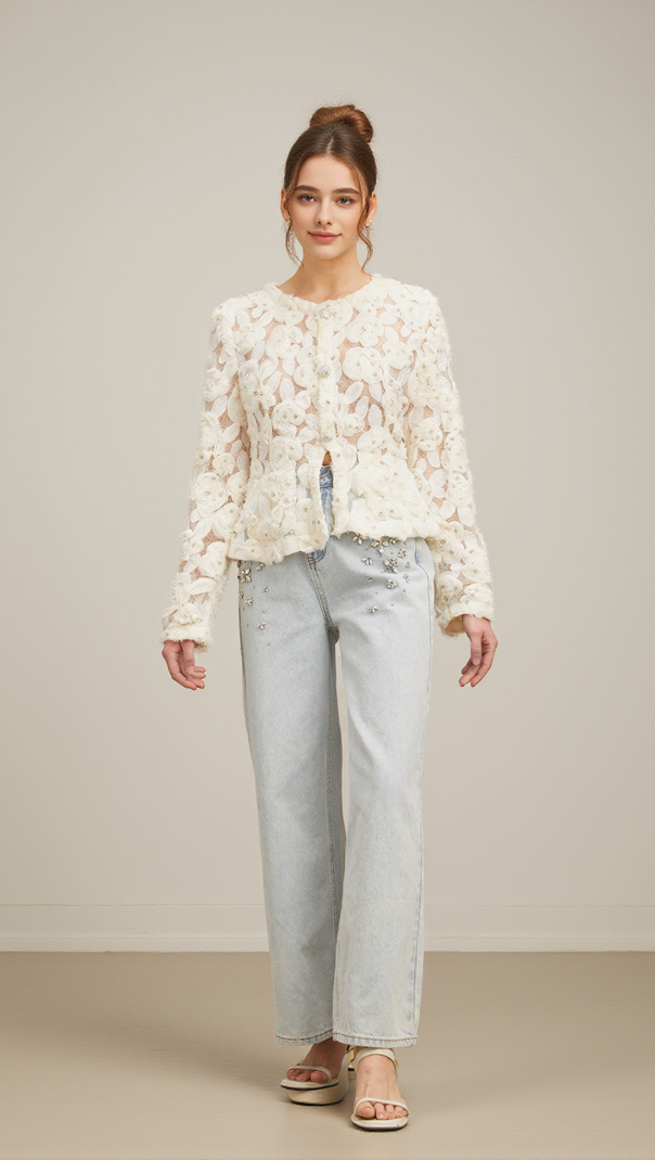 AIIZIE MARIANNE FLORAL-APPLIQUÉ EMBELLISHED JACKET - product image