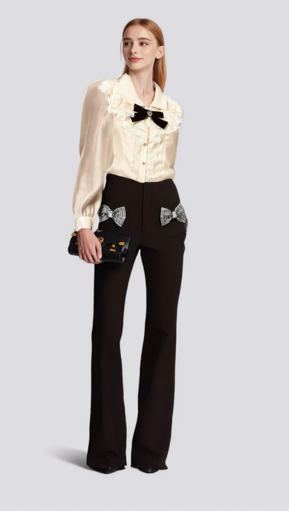 GELSOMINA BOW-EMBELLISHED FLARED TROUSERS