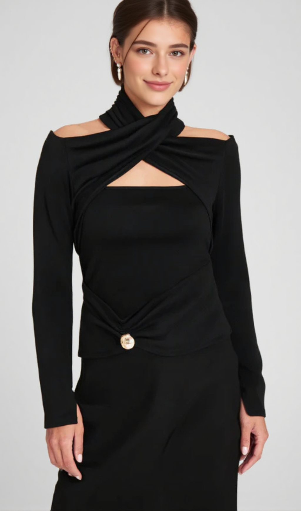 TOP IN JERSEY ELASTICIZZATO CON RUCHES NERO ODETTE