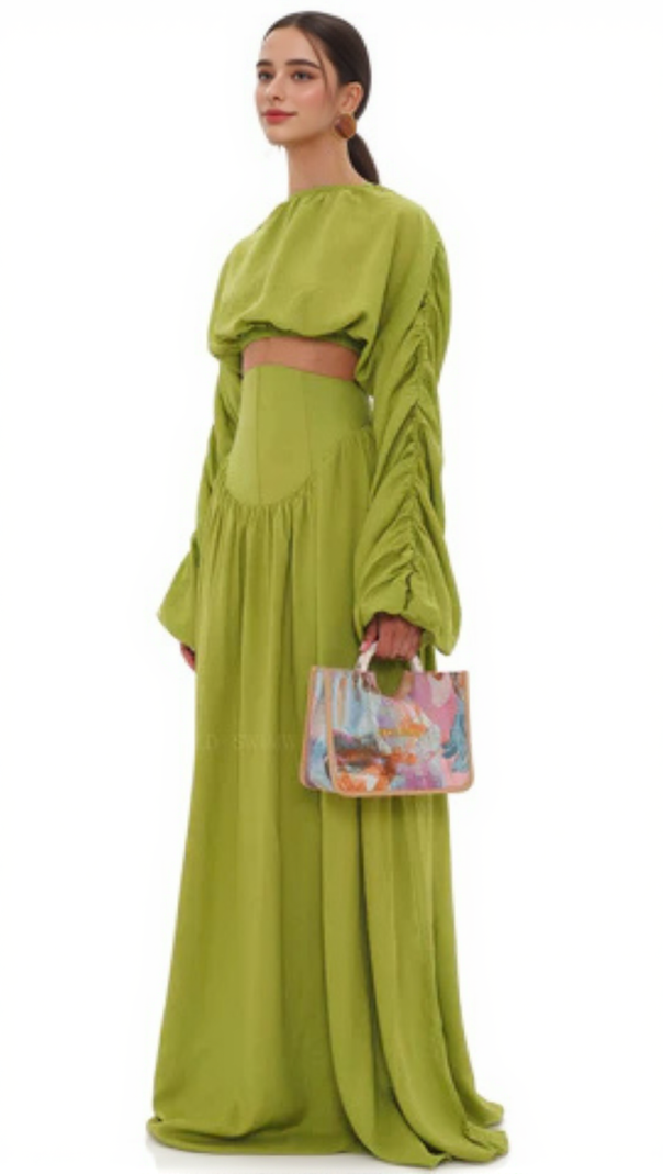 AIIZIE SHEILA CORP TOP CORSET SKIRT SET IN LIME - product image