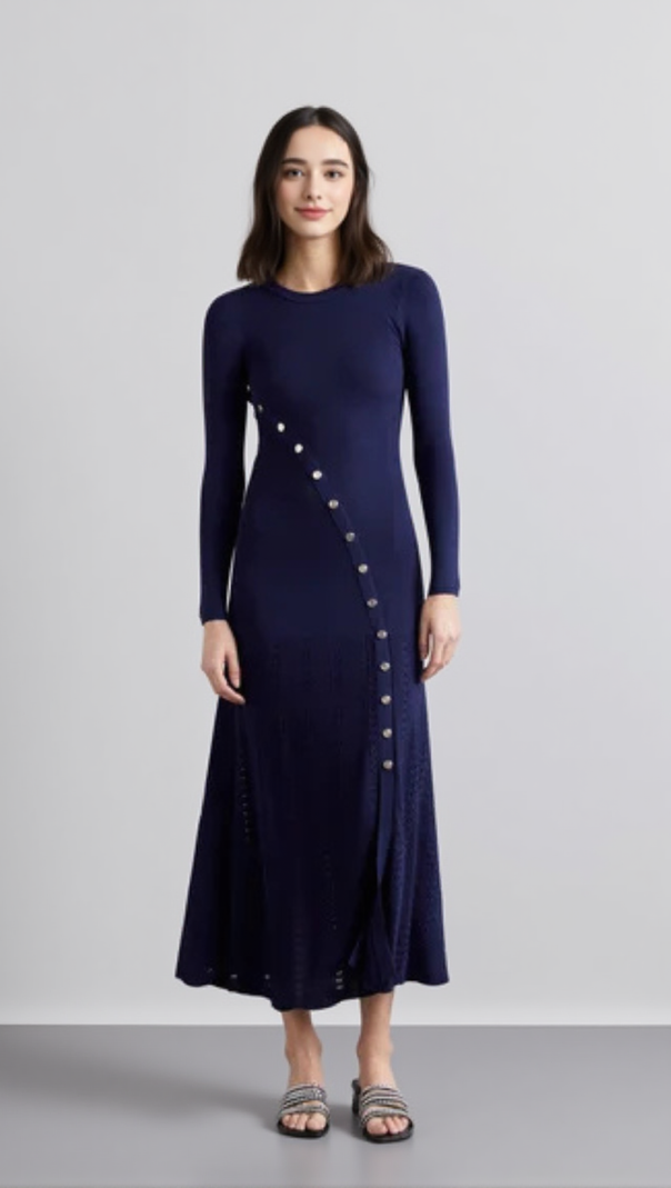 AIIZIE VIOLA RIBBED-KNIT MIDI DRESS IN NAVY BLUE - product image