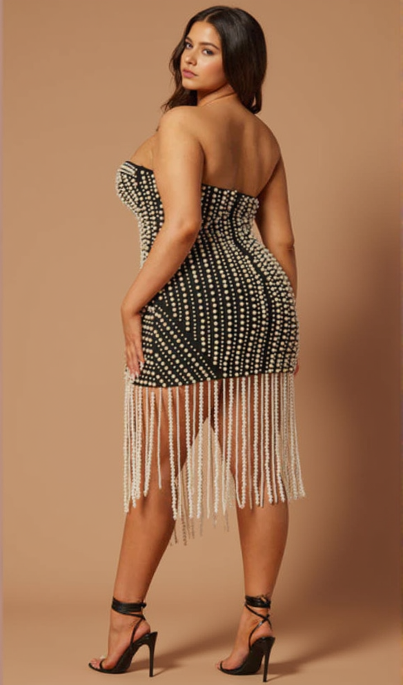 AIIZIE ELOISE PEARL BANDAGE MINI DRESS IN BLACK - product image