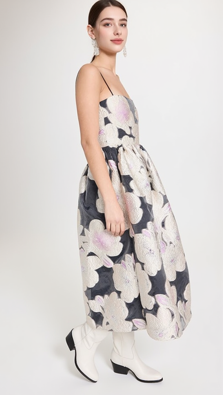 ANNY FLORAL-JACQUARD MIDI DRESS