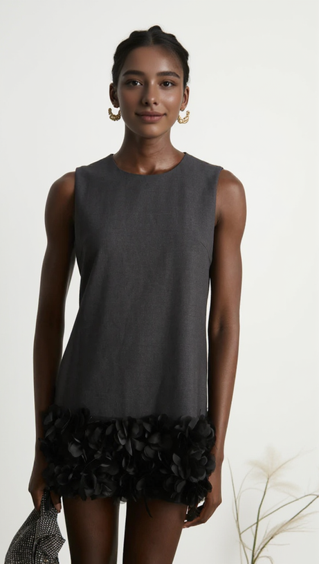 HANDCRAFTED BEADED PETAL SHIFT DRESS