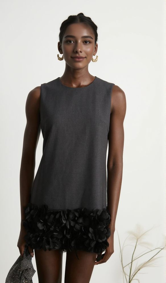 HANDCRAFTED BEADED PETAL SHIFT DRESS