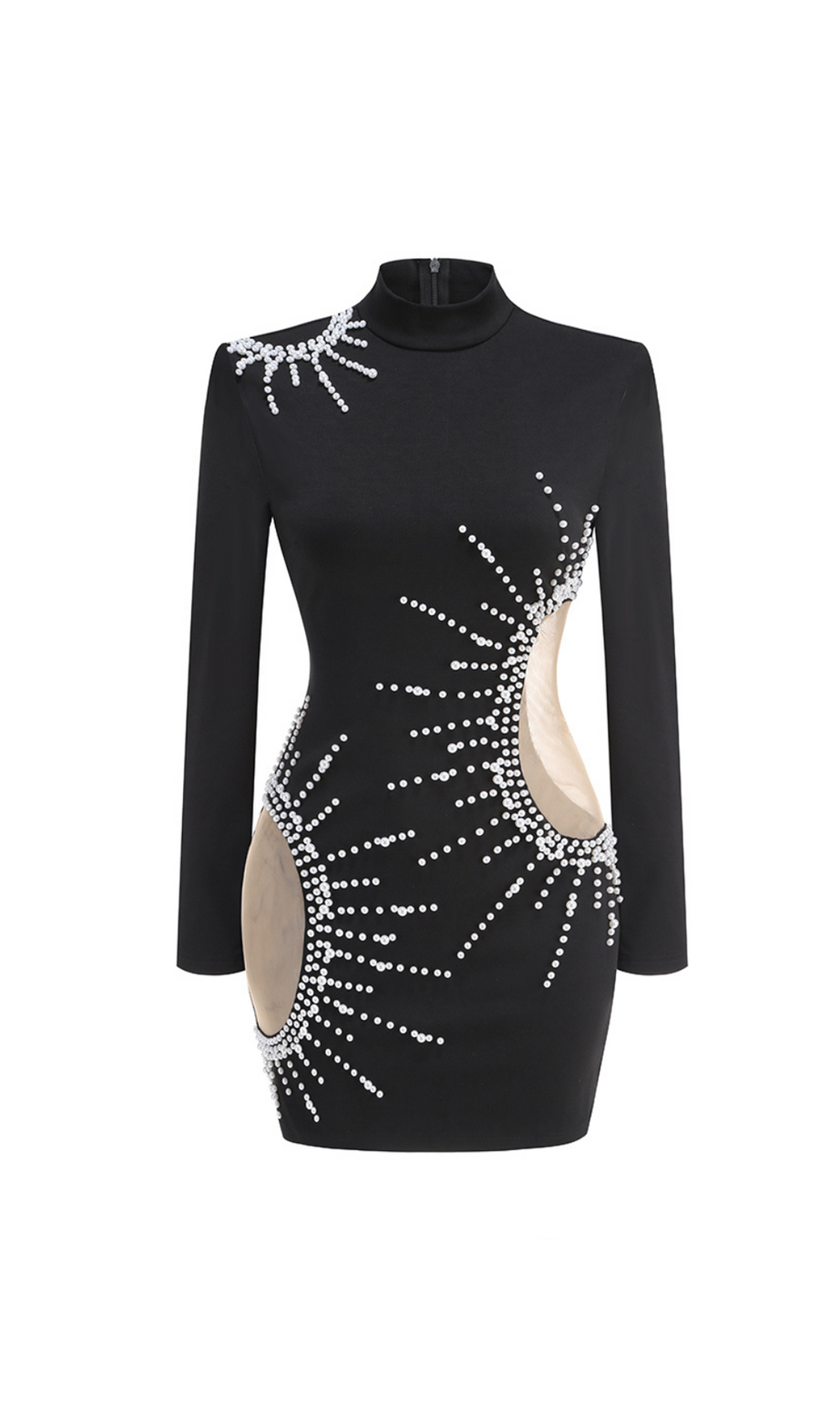 Camille pearl-embellished mini dress in black